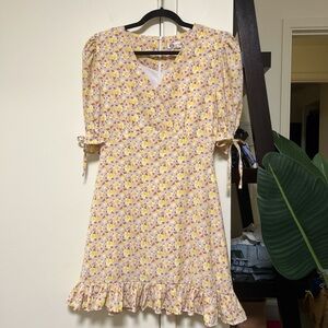 NWT - Yellow and pink floral with ruffles and princess sleeves mini dress